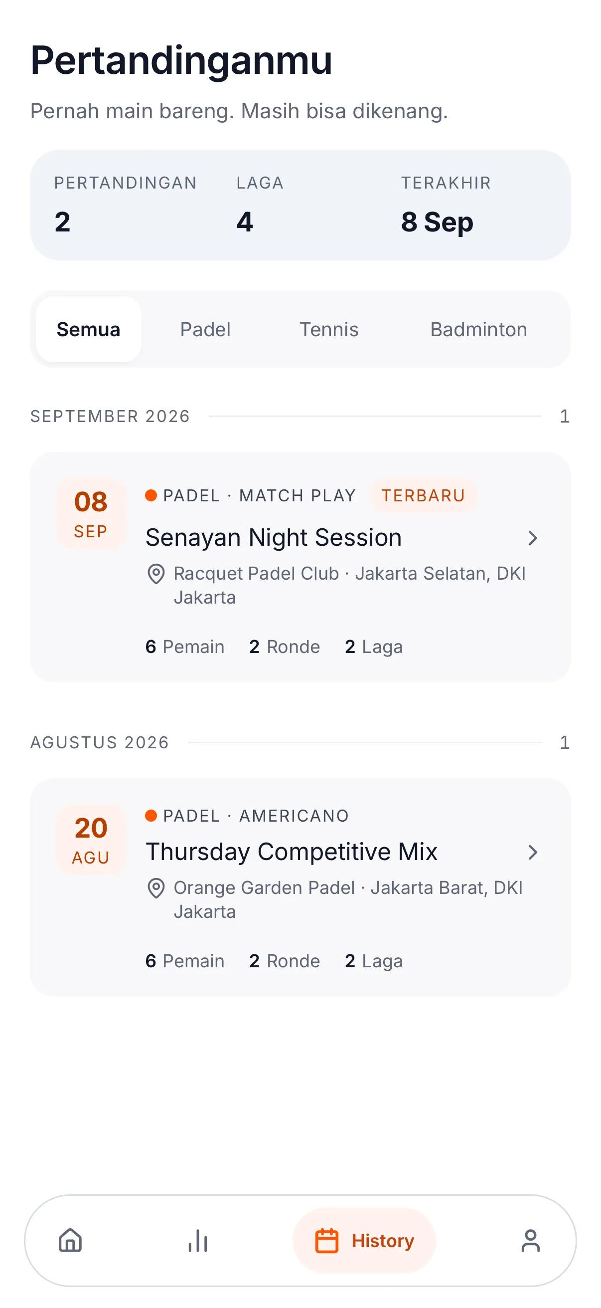 Match history in FOM Play