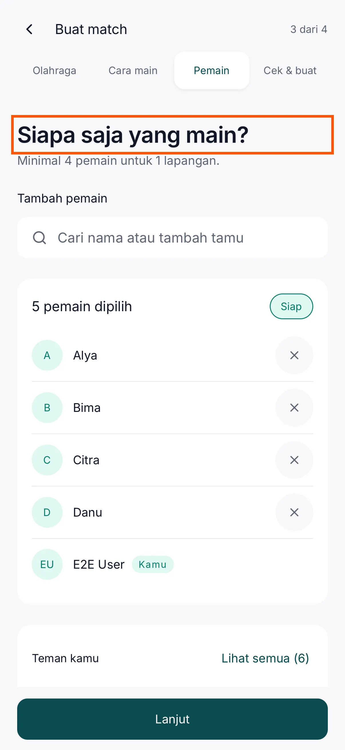 Choose friends or add guest players