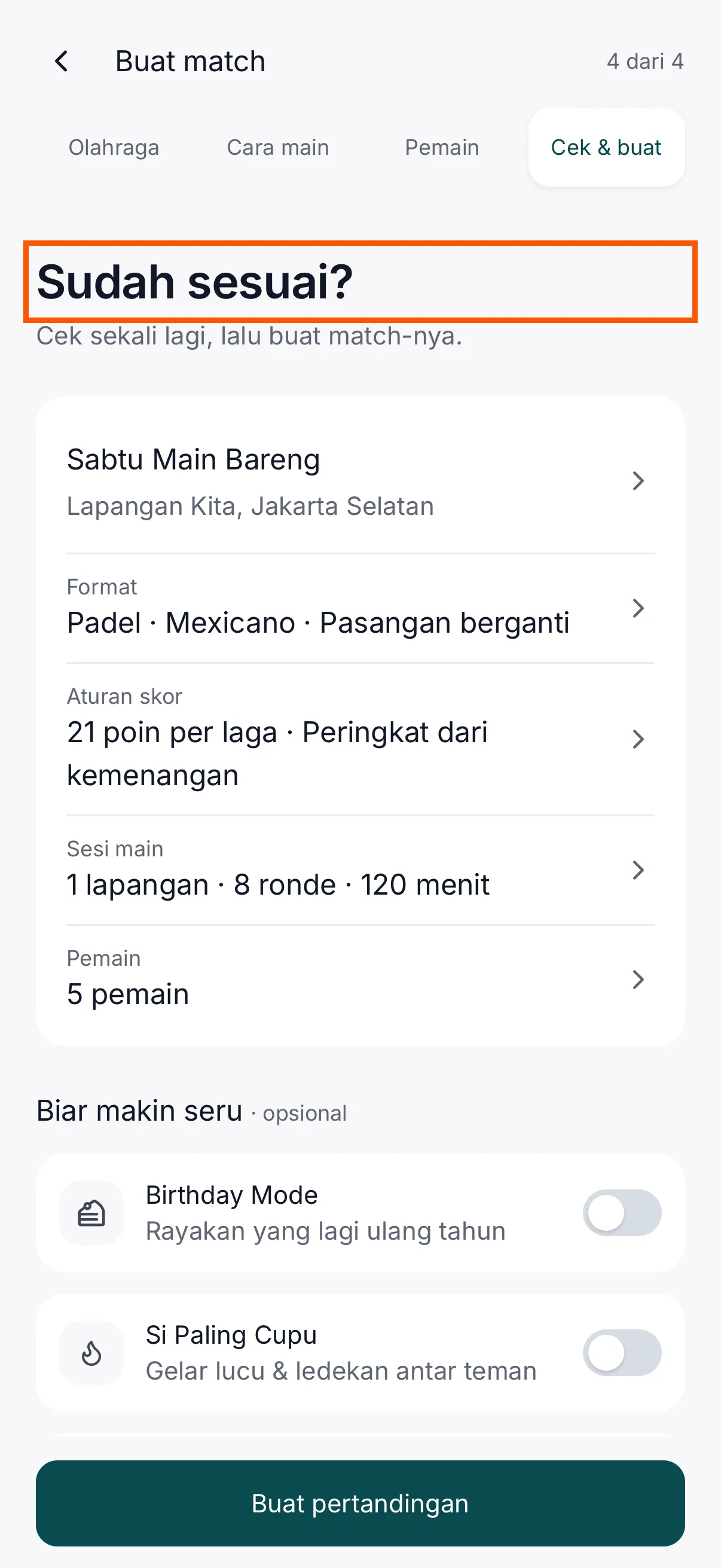 Review the match before starting