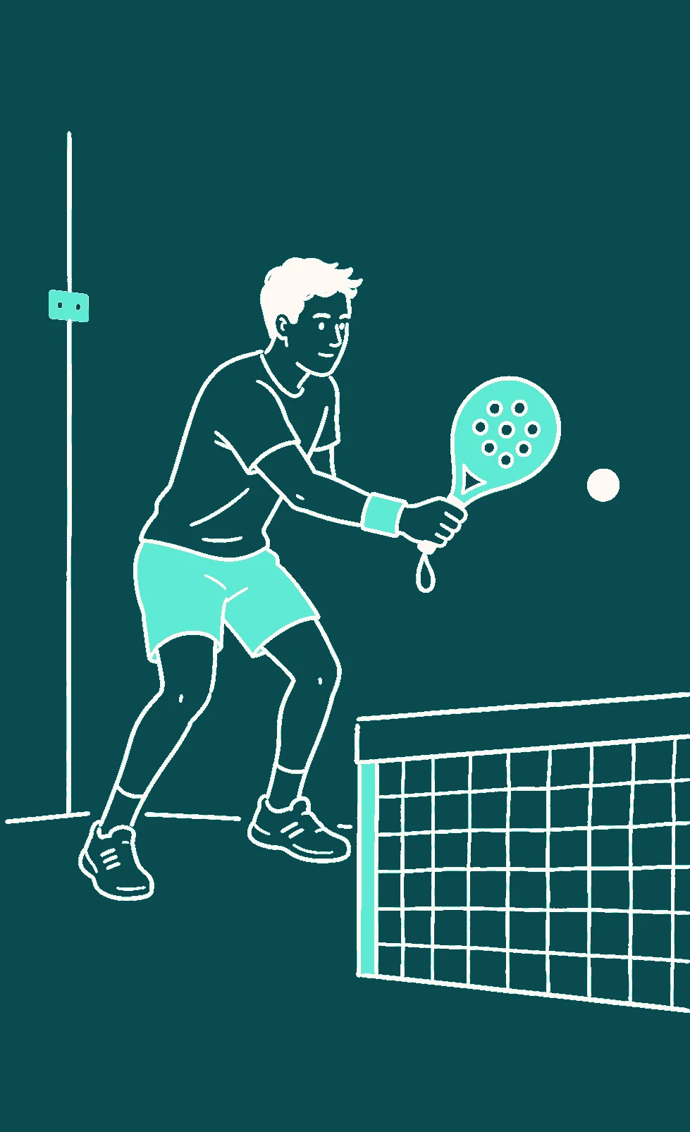 A player hitting a forehand volley at the net